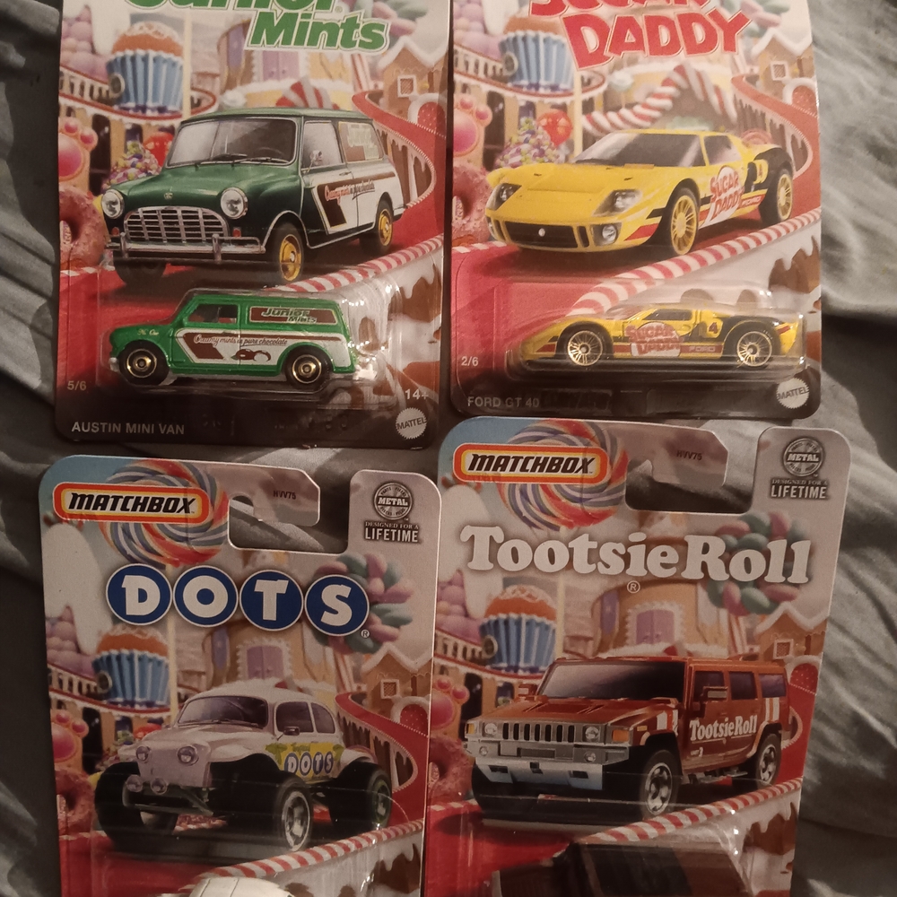 Matchbox Cars Candy- Tootsie Roll, Tootsie Roll Pop, Sugar Daddy, Junior Mints